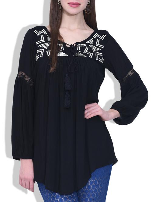 black peasant rayon top - 9628929 - Very Small Image - 1
