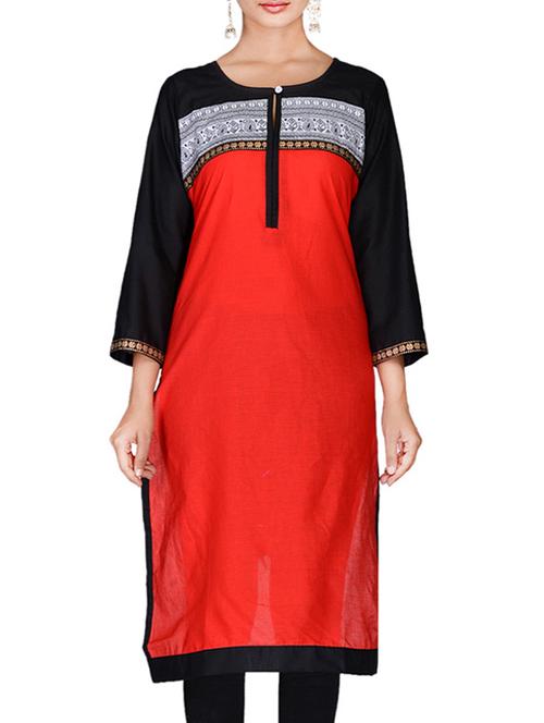 red n black patch worked kurta - 9629685 - Very Small Image - 1
