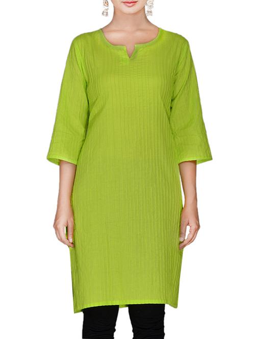 green pin tuck cotton kurta - 9629699 - Very Small Image - 1