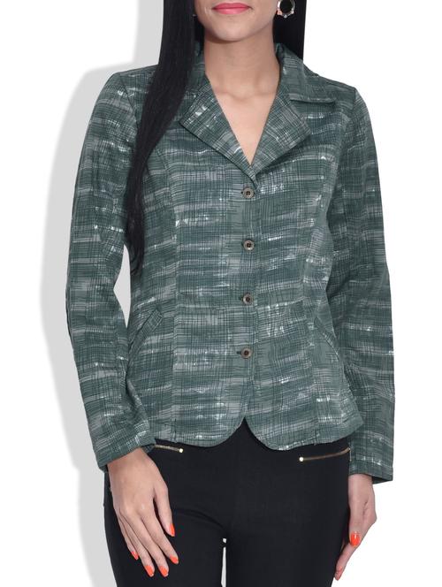 green printed full sleeved cotton jacket - 9630601 - Very Small Image - 1