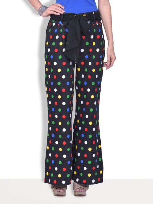 black polka dots cotton twill palazzos with belt - 9630612 - Very Small Image - 1