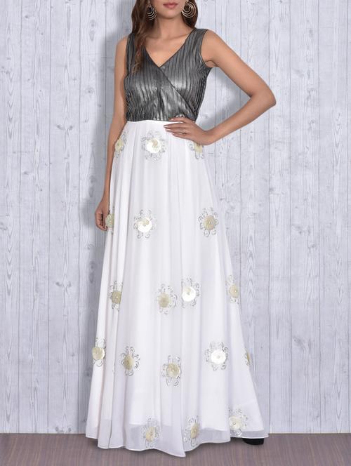 white floral embroidered sleeveless gown - 9630681 - Very Small Image - 1