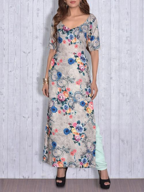 grey floral printed kurti with side slits - 9630699 - Very Small Image - 1