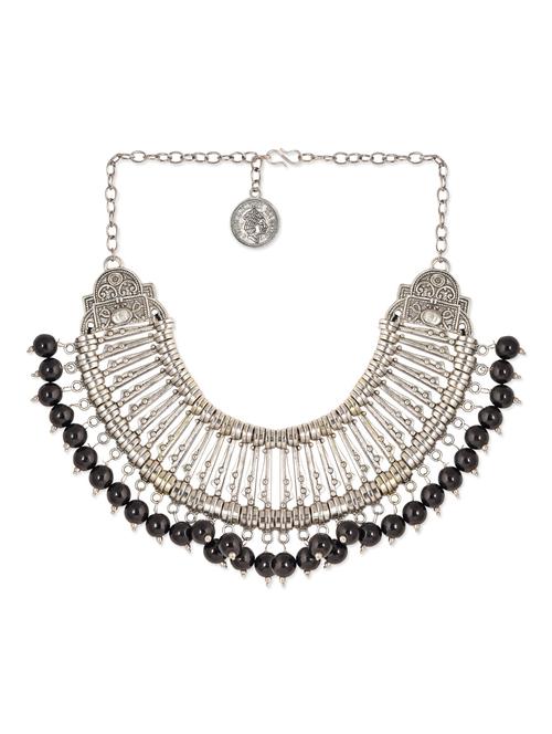 silver and black beaded tribal necklace - 9631752 - Very Small Image - 1