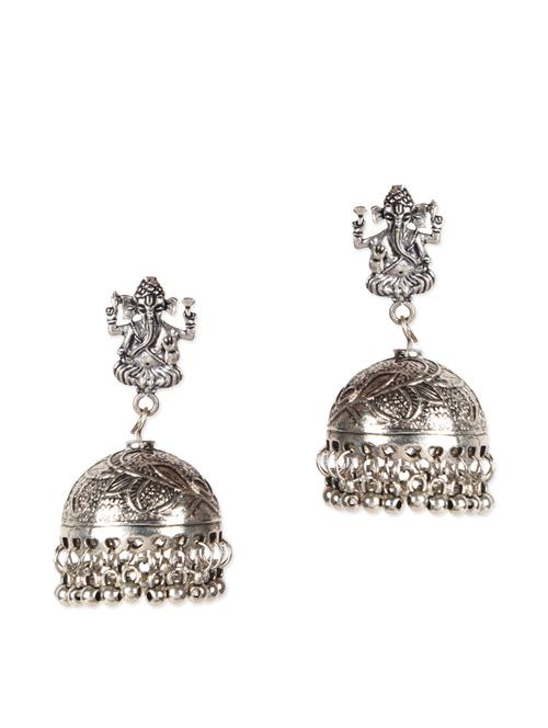 silver ganesha jhumki earrings - 9631762 - Very Small Image - 1