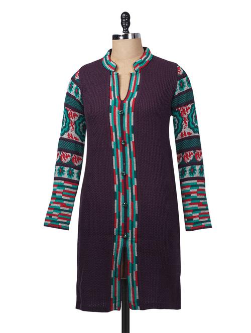purple acrylic printed kurta - 9631874 - Very Small Image - 1