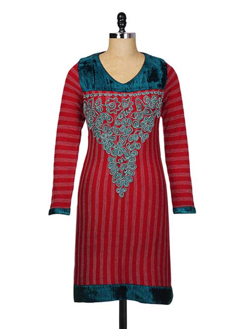 red acrylic printed kurta - 9631883 - Very Small Image - 1