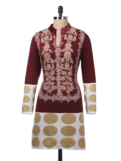 red acrylic printed kurta - 9631889 - Very Small Image - 1
