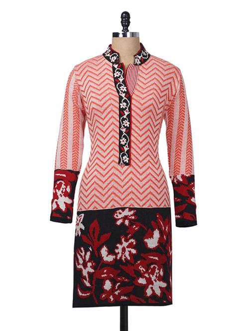 red acrylic printed kurta - 9631891 - Very Small Image - 1