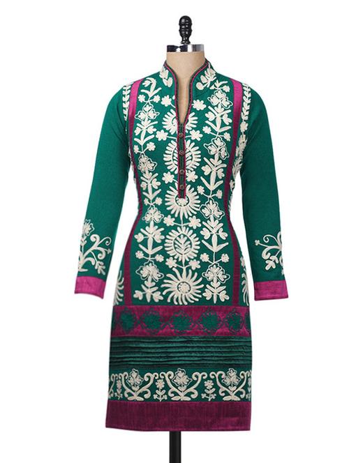 green acrylic printed kurta - 9631898 - Very Small Image - 1