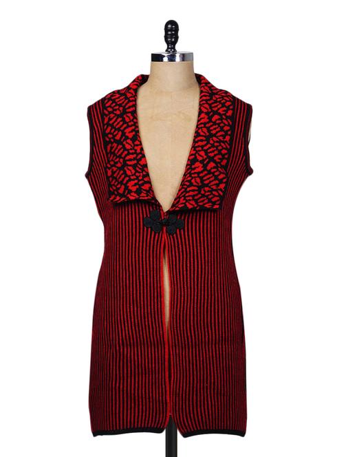 red acrylic printed sleeveless coat - 9631925 - Very Small Image - 1