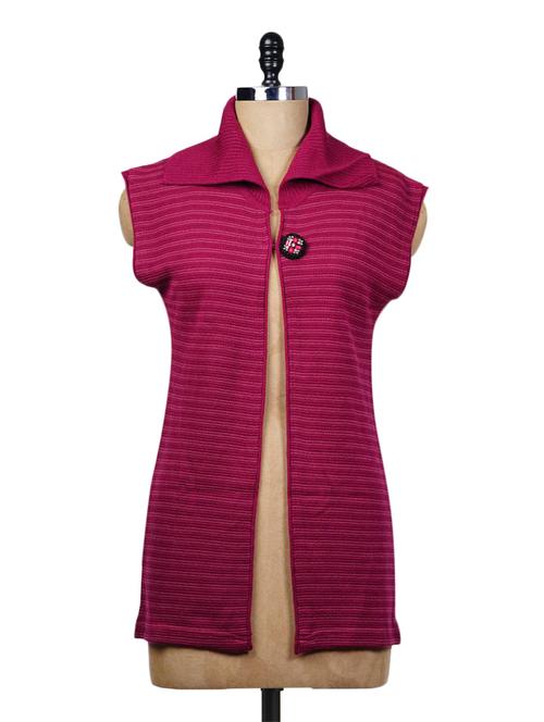 pink acrylic striped sleeveless coat - 9631930 - Very Small Image - 1