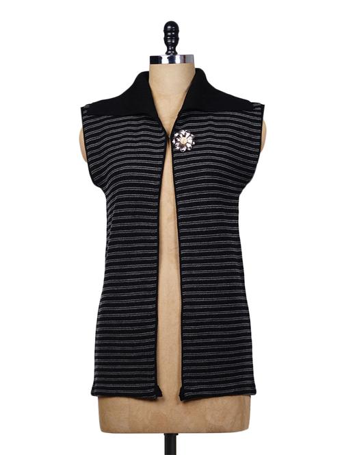 black acrylic striped sleeveless coat - 9631931 - Very Small Image - 1