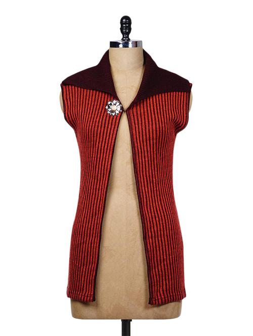 red acrylic striped sleeveless coat - 9631934 - Very Small Image - 1