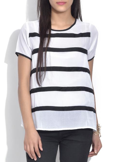 white and black polygeorgette top - 9632026 - Very Small Image - 1