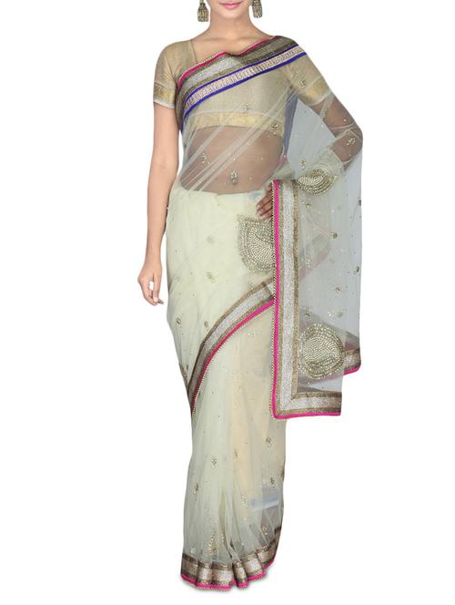 cream bullion embroidered embellished saree - 9632110 - Very Small Image - 1