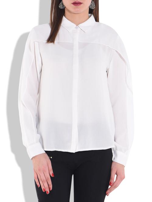 white shirt with ruffled shoulder n sleeves - 9632344 - Very Small Image - 1