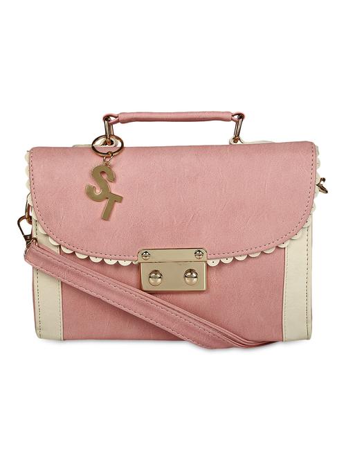 pink faux leather embellished satchel - 9632986 - Very Small Image - 1