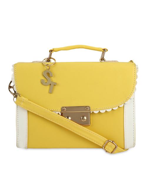 yellow faux leather embellished satchel - 9632987 - Very Small Image - 1