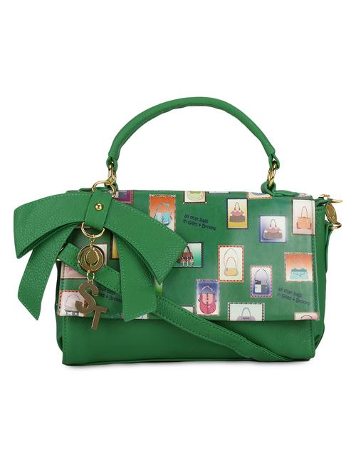 green faux leather printed hand held bag - 9632996 - Very Small Image - 1