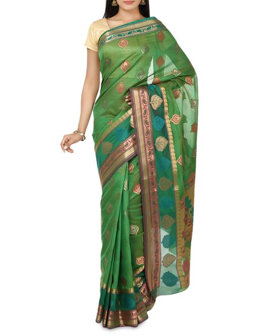 mehendi colour banarasi silk saree with resham and zari weaving - 9633429 - Very Small Image - 1