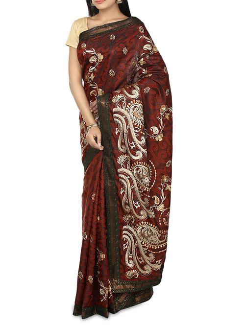dark orange colour banarasi saree with resham and zari weaving - 9633438 - Very Small Image - 1