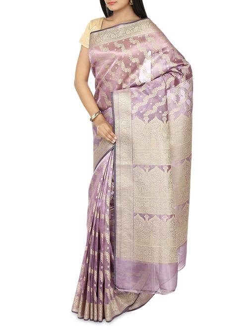 purple colour banarasi saree with zari weaving - 9633482 - Very Small Image - 1