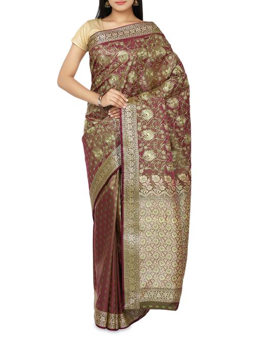 multi colour banarasi satin silk saree with resham weaving - 9633495 - Very Small Image - 1