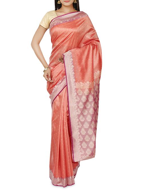 red colour banarasi satin silk saree with resham weaving - 9633510 - Very Small Image - 1