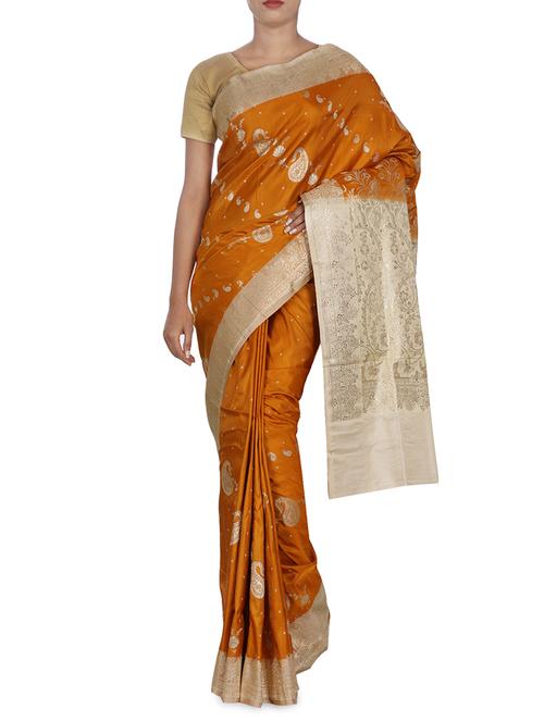 yellow color katan blend banarasi saree - 9633862 - Very Small Image - 1