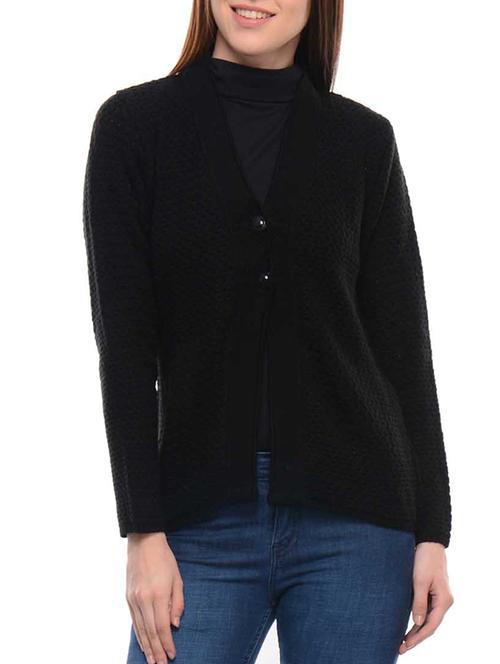 solid black woolen cardigan - 9634565 - Very Small Image - 1