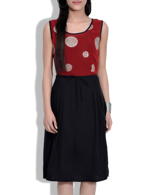 black poly crepe and georgette printed blouson dress - 9635134 - Very Small Image - 1