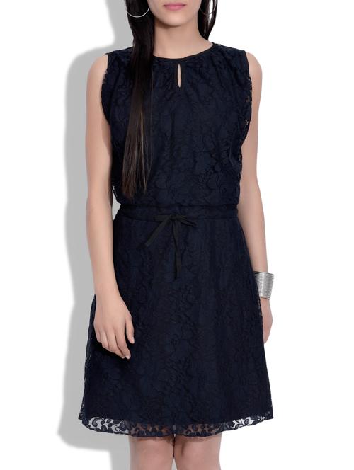 navy blue poly net dress - 9635145 - Very Small Image - 1