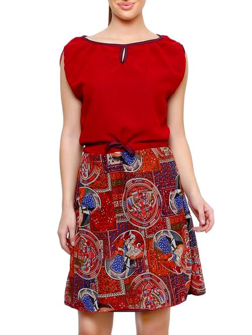 red georgette printed blouson dress - 9635164 - Very Small Image - 1