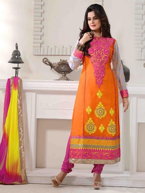 orange embroidered georgette suit set - 9636497 - Very Small Image - 1