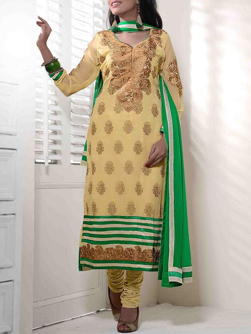 beige embroidered georgette suit set - 9636500 - Very Small Image - 1