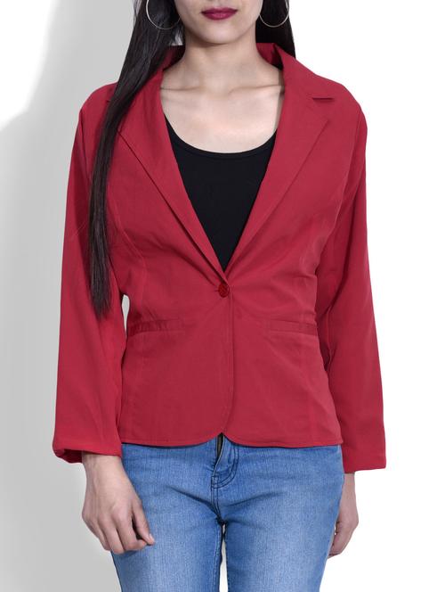 solid red poly crepe single breasted blazer - 9636872 - Very Small Image - 1
