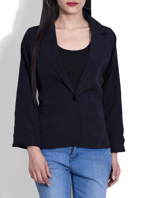 solid black poly crepe single breasted blazer - 9636873 - Very Small Image - 1