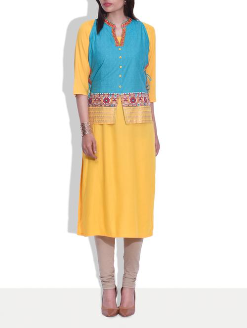 yellow jacket style printed kurti - 9637437 - Very Small Image - 1