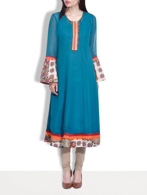 blue printed anarkali kurti - 9637465 - Very Small Image - 1