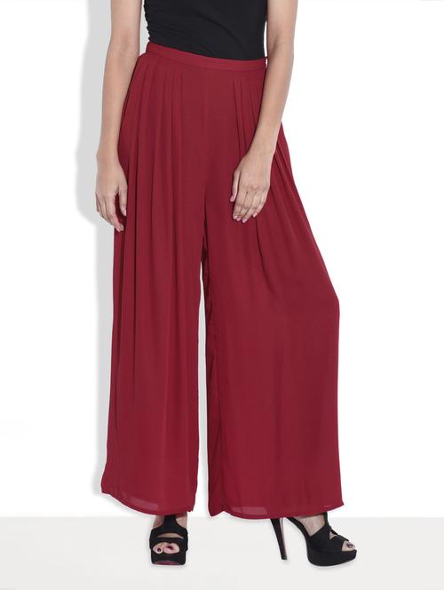 solid red pleated palazzo pants - 9638828 - Very Small Image - 1