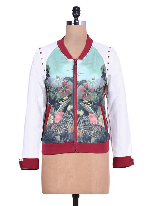 White and maroon printed jacket - 9639965 - Very Small Image - 1