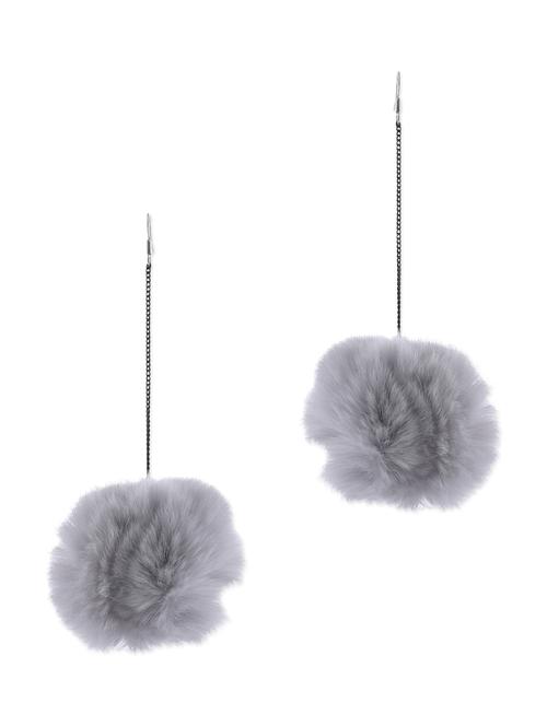 grey fur embellished earrings - 9640762 - Very Small Image - 1