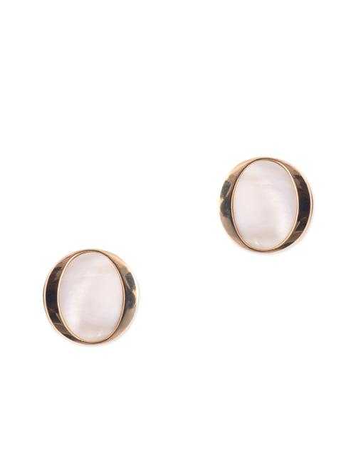 cream mother of pearl oval shaped stud earrings - 9640889 - Very Small Image - 1