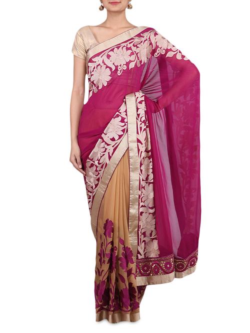 pink and beige chiffon sari - 9641942 - Very Small Image - 1