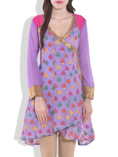 purple chanderi jacquard printed kurta - 9642406 - Very Small Image - 1