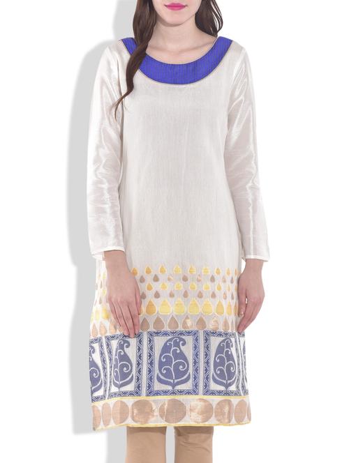 white chanderi cotton plain kurta - 9642407 - Very Small Image - 1