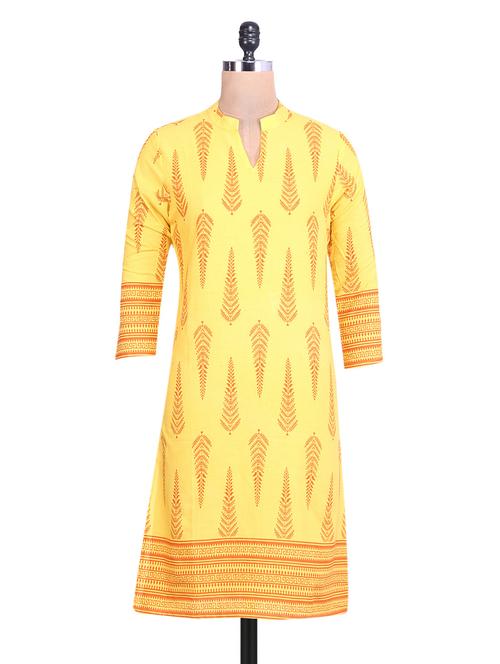 yellow printed cotton kurta - 9642624 - Very Small Image - 1