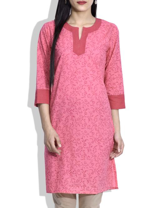 pink cotton straight kurta - 9642676 - Very Small Image - 1
