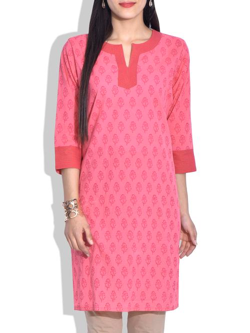 pink cotton straight kurta - 9642677 - Very Small Image - 1